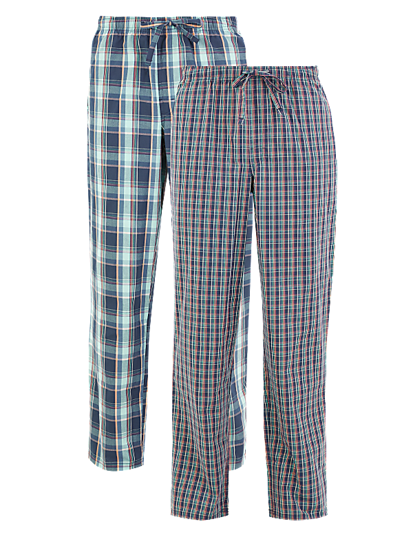 2 Pack Pure Cotton Checked Pyjama Bottoms