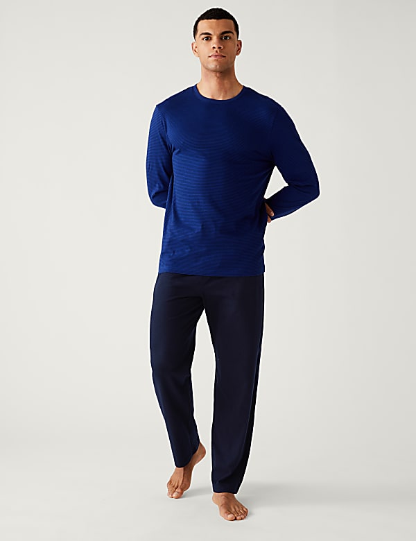 Pure Cotton Striped Crew Neck Pyjama Set