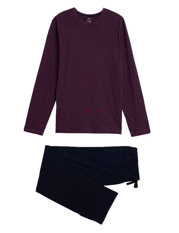 Pure Cotton Striped Crew Neck Pyjama Set