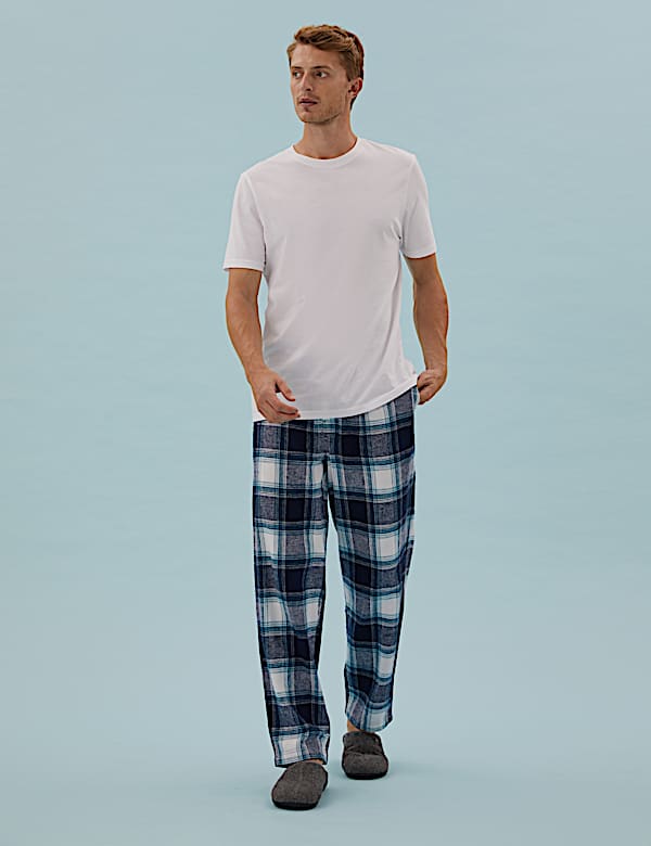 Brushed Cotton Checked Loungewear Bottoms