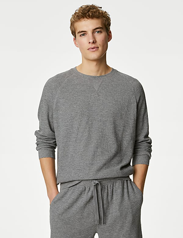 Pure Cotton Waffle Loungewear Sweatshirt - PL