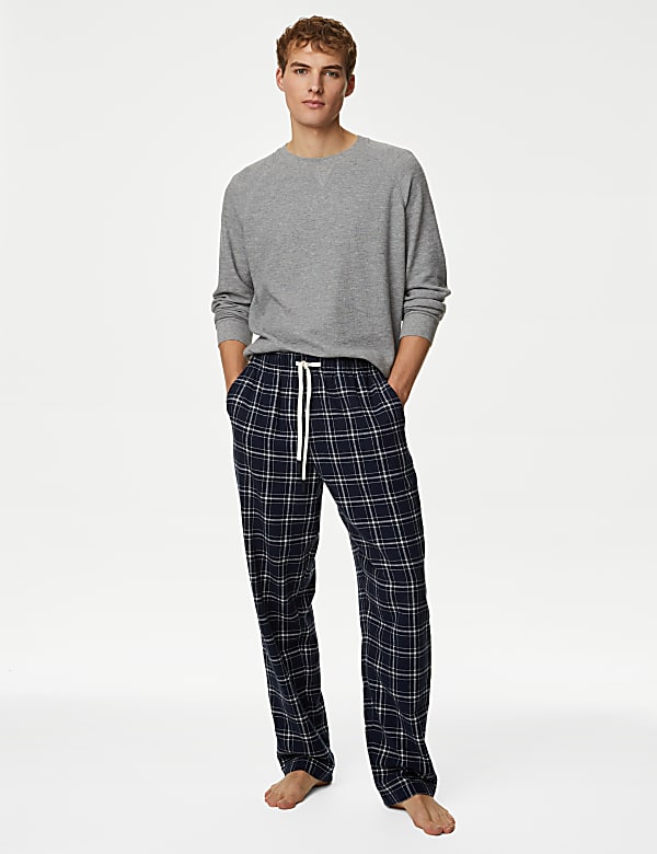 Brushed Cotton Checked Loungewear Bottoms - VN