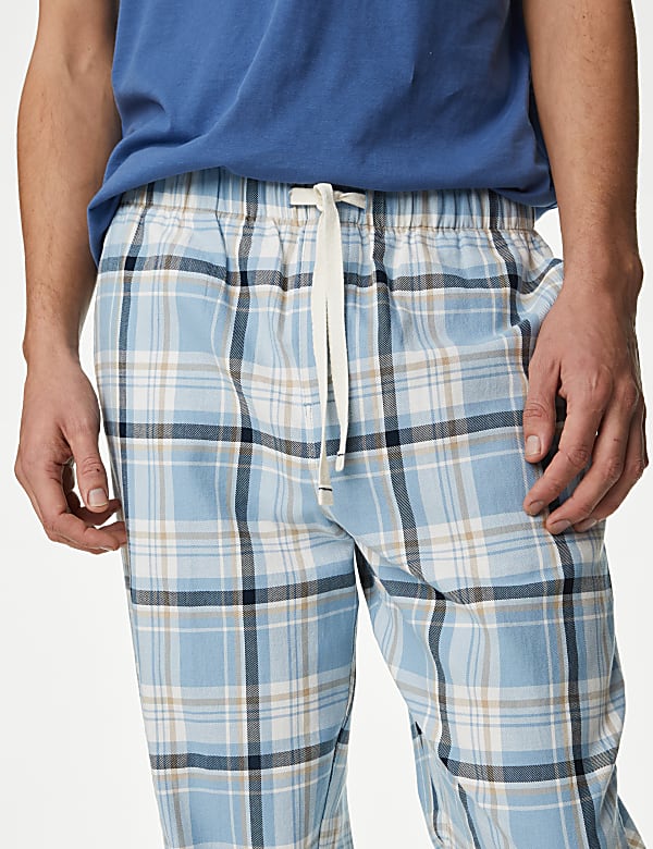 Pure Cotton Checked Loungewear Bottoms - HU