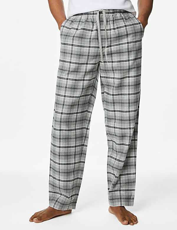 Pure Cotton Checked Loungewear Bottoms - IT
