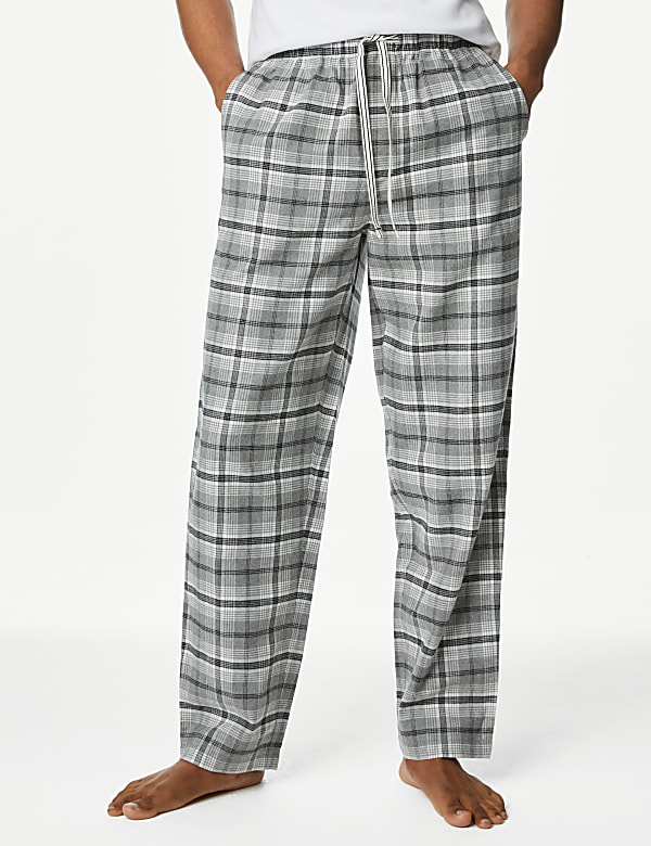 Pure Cotton Checked Loungewear Bottoms GREY MIX Pyjamas M S GR