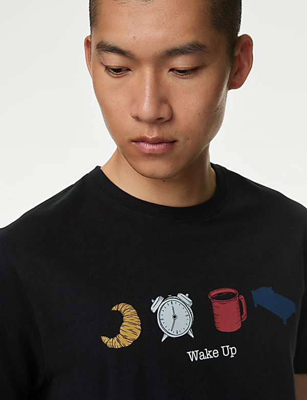 Haut de pyjama 100&nbsp;% coton avec texte &laquo;&nbsp;Morning Icons&nbsp;&raquo; de style motif graphique - CH