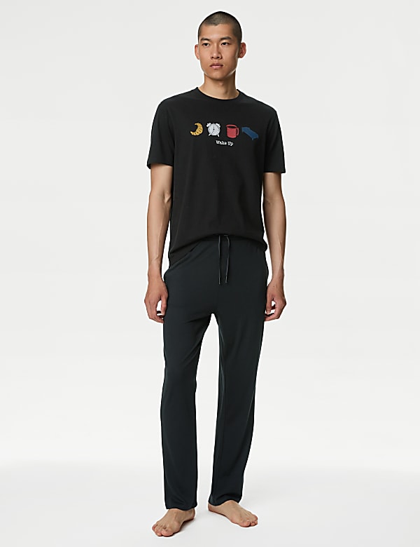 Haut de pyjama 100&nbsp;% coton avec texte &laquo;&nbsp;Morning Icons&nbsp;&raquo; de style motif graphique - CH