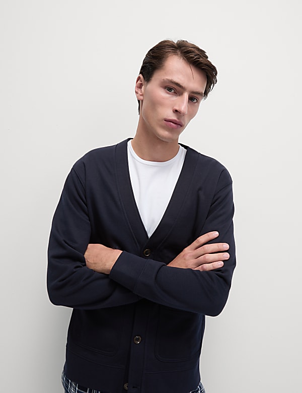 Cotton Rich Brushed Cardigan NAVY Pyjamas M S NZ