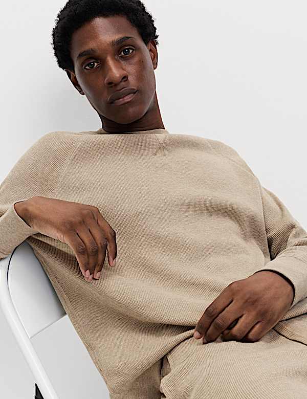 Pure Cotton Waffle Loungewear Sweatshirt - US