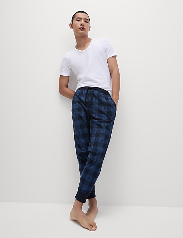 Cosy Checked Jogger Bottoms NAVY MIX Pyjamas M S KR