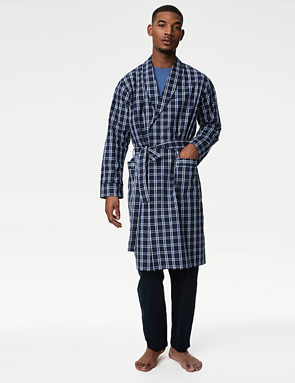 Pure Cotton Checked Dressing Gown - SE