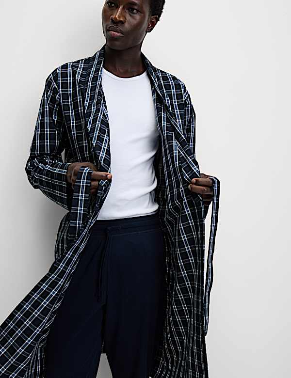 Pure Cotton Checked Dressing Gown - CH