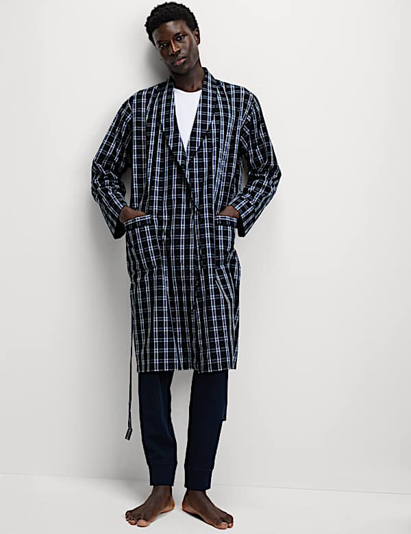 Pure Cotton Checked Dressing Gown - IT