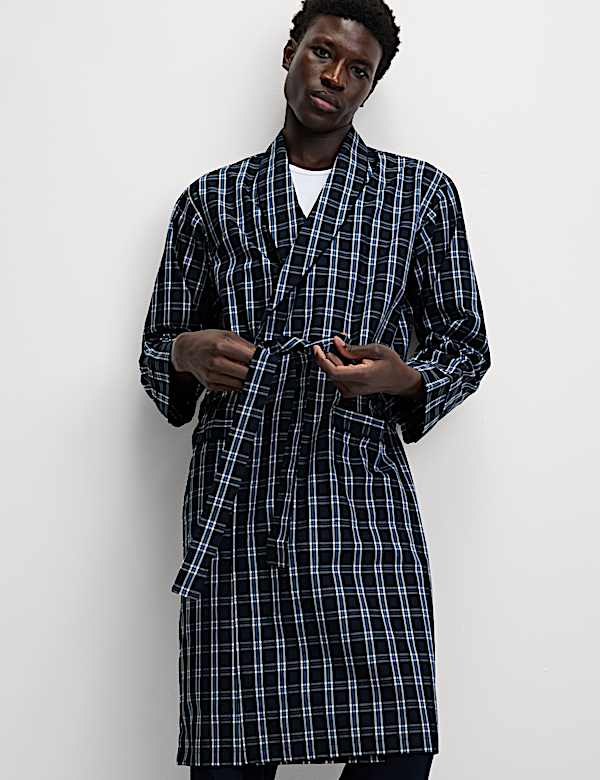 Pure Cotton Checked Dressing Gown - IT