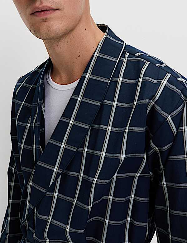 Pure Cotton Checked Dressing Gown - AL