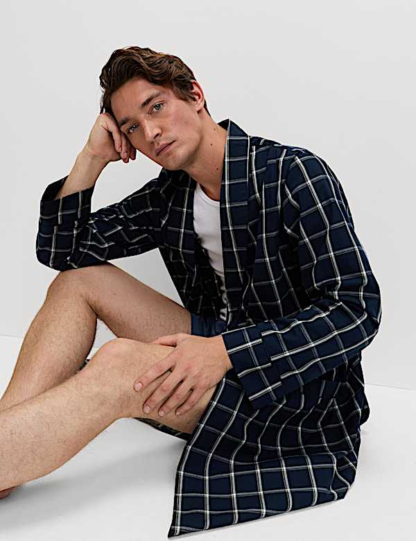 Pure Cotton Checked Dressing Gown - AL