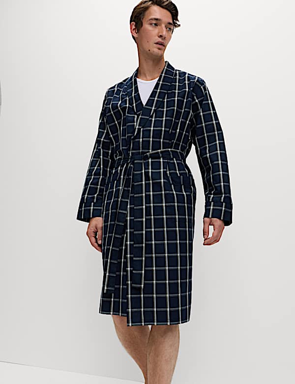Pure Cotton Checked Dressing Gown - AL