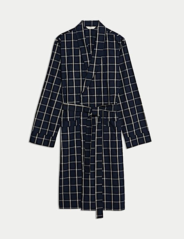 Pure Cotton Checked Dressing Gown - AL