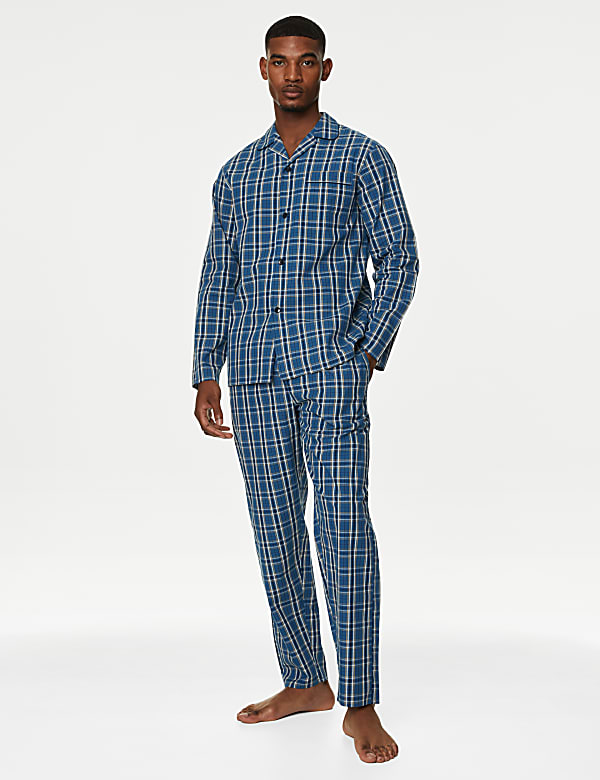Pure Cotton Checked Pyjama Set BLUE MIX Pyjamas M S ES