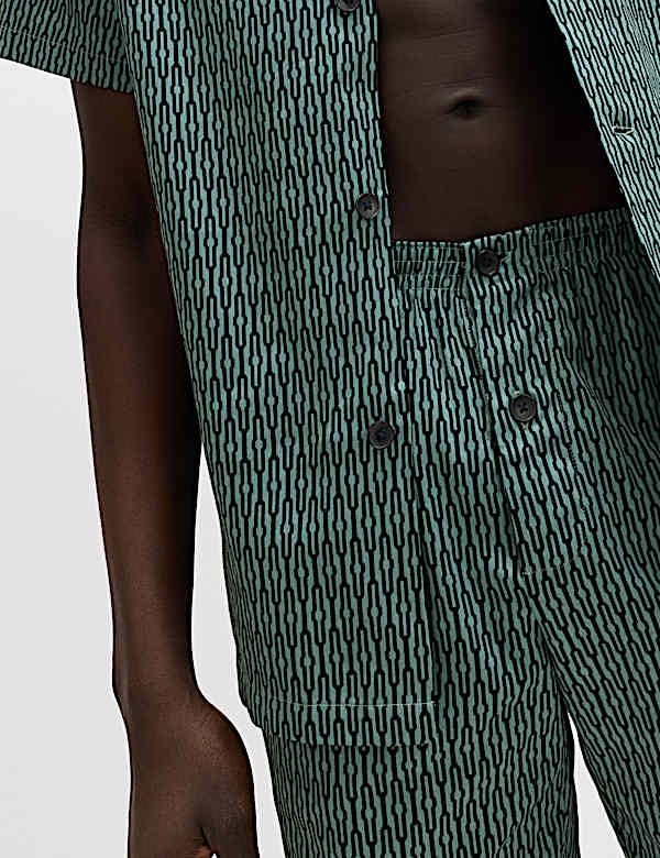 Pure Cotton Geometric Print Pyjama Set - HU