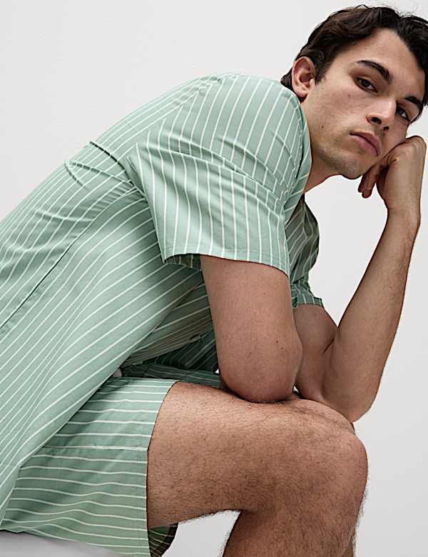 Set Piyama Motif Garis Katun Murni - ID