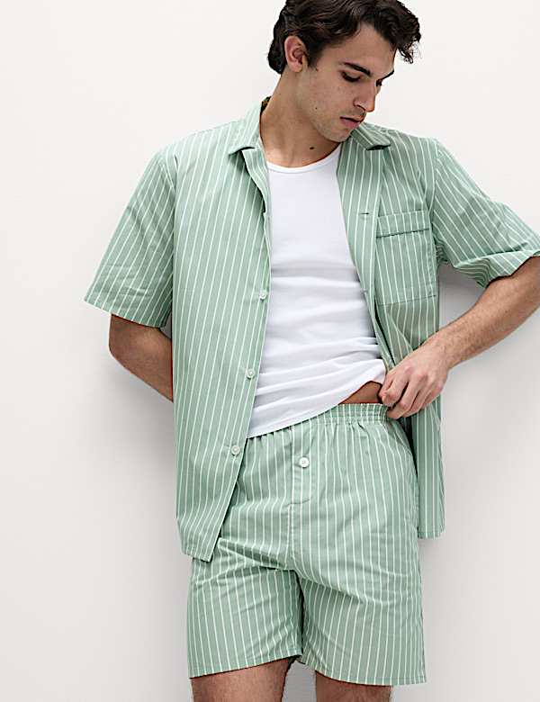 Set Piyama Motif Garis Katun Murni - ID