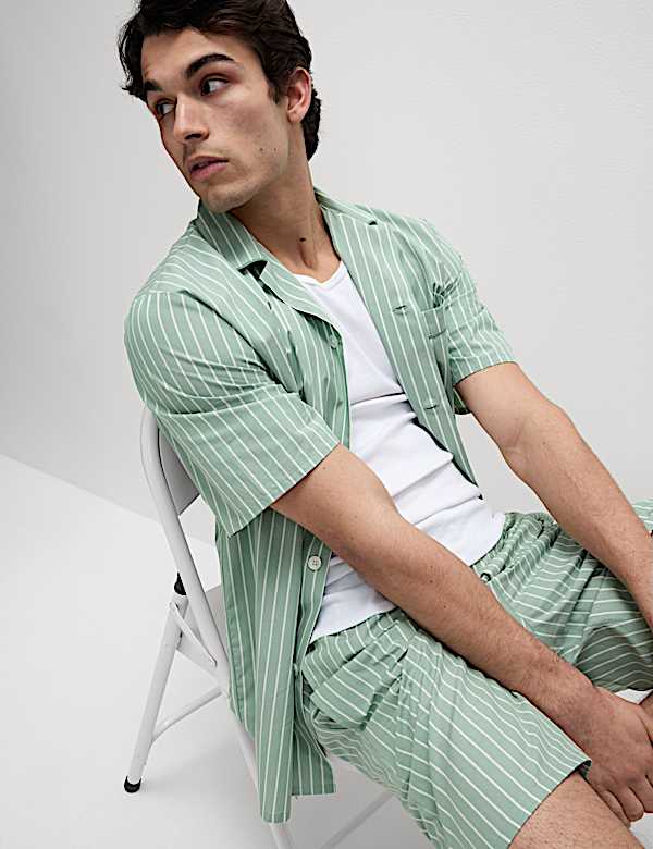 Set Piyama Motif Garis Katun Murni - ID