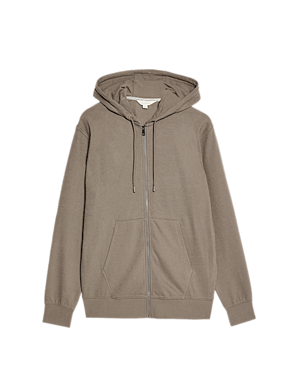 Pure Cotton Textured Zip Through Hoodie