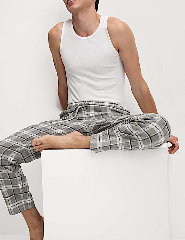 Pure Cotton Checked Loungewear Bottoms - IS