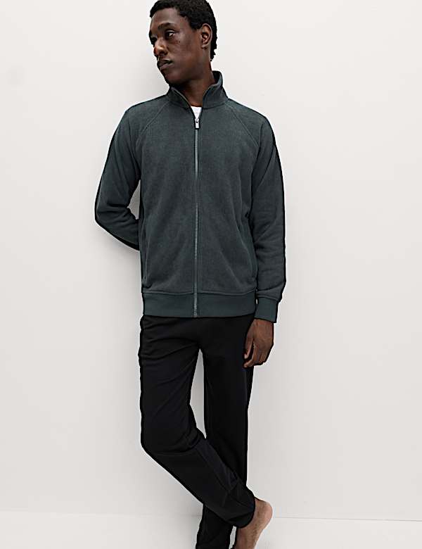 Fleece Zip Up Funnel Neck Loungewear Top