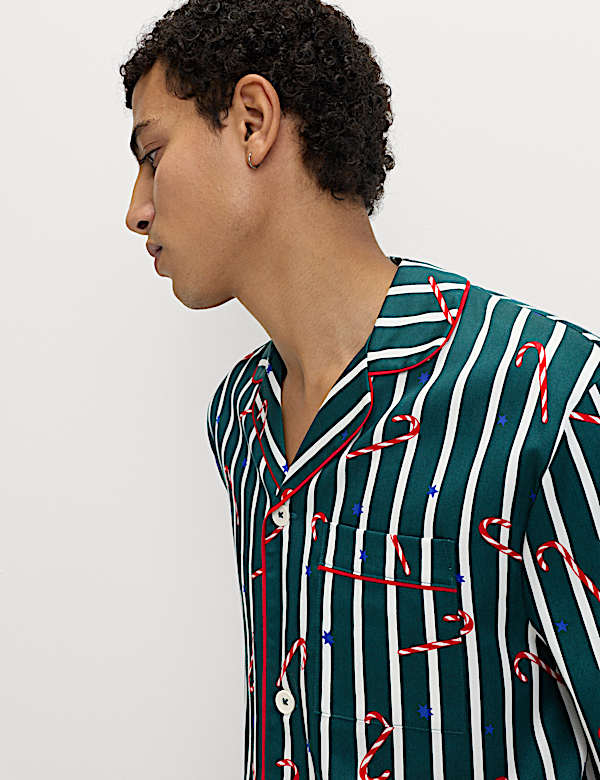 Ensemble pyjama de Noël 100 % coton à motif sucre d’orge - FR