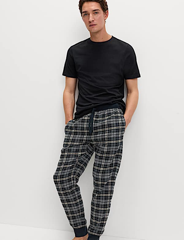 Brushed Cotton Checked Joggers - TW