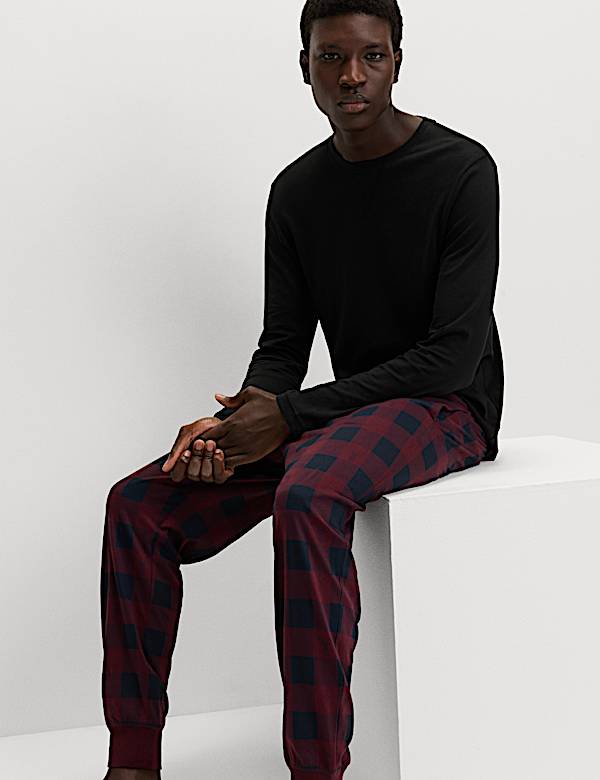 Pure Cotton Checked Jogger Pyjama Set - PT