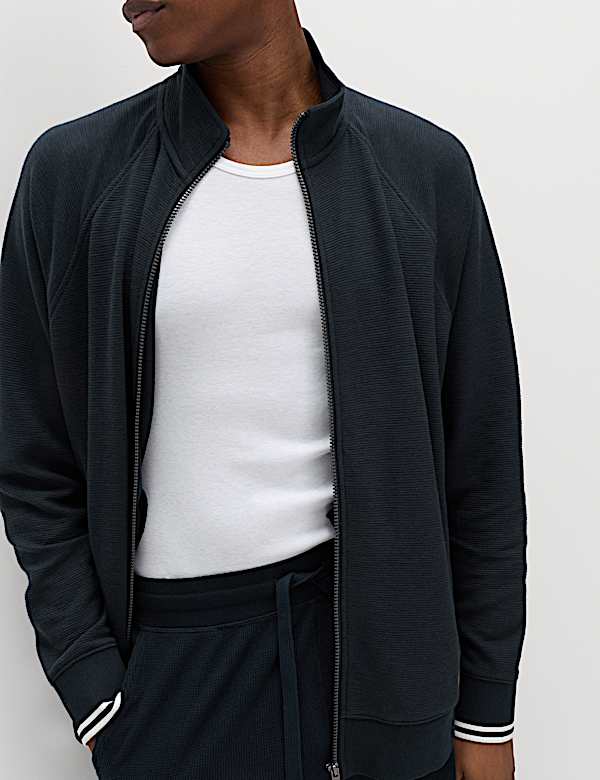 Cotton Rich Rib Zip Up Loungewear Top - SE