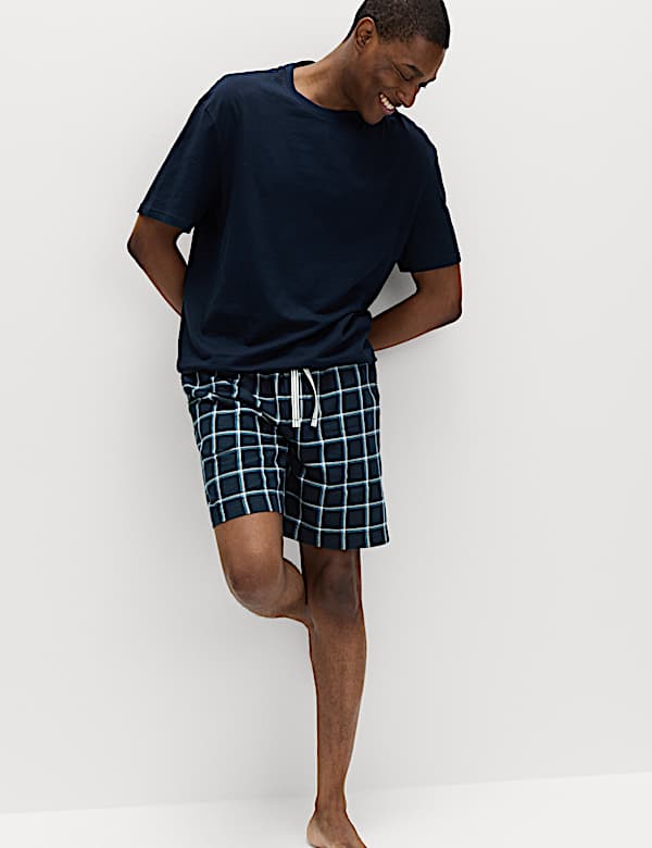 Pure Cotton Woven Checked Pyjama Shorts - NO
