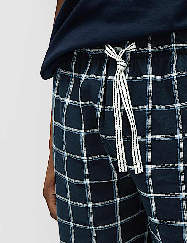 Pure Cotton Woven Checked Pyjama Shorts - NO