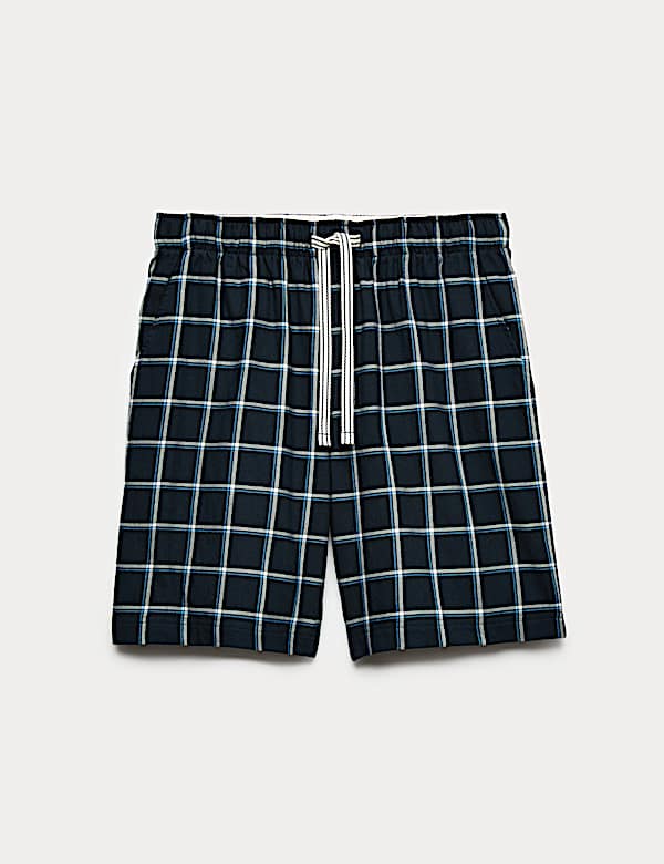 Pure Cotton Woven Checked Pyjama Shorts - NO