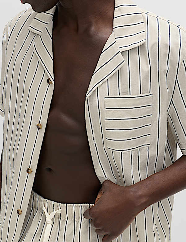 חולצת פיג'מה מכותנה טהורה עם פסים - IL