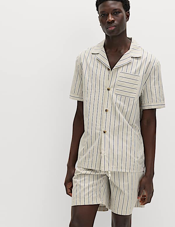 חולצת פיג'מה מכותנה טהורה עם פסים - IL