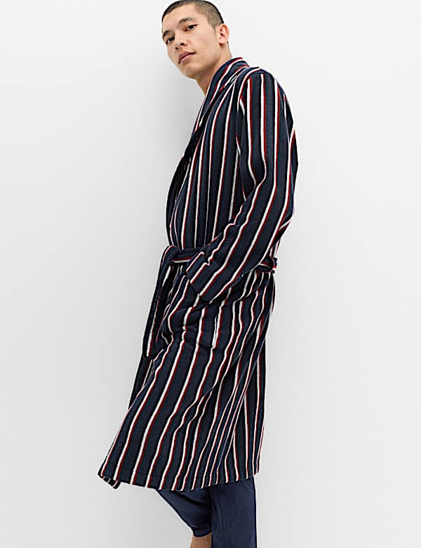 Pure Cotton Striped Towelling Dressing Gown - KR