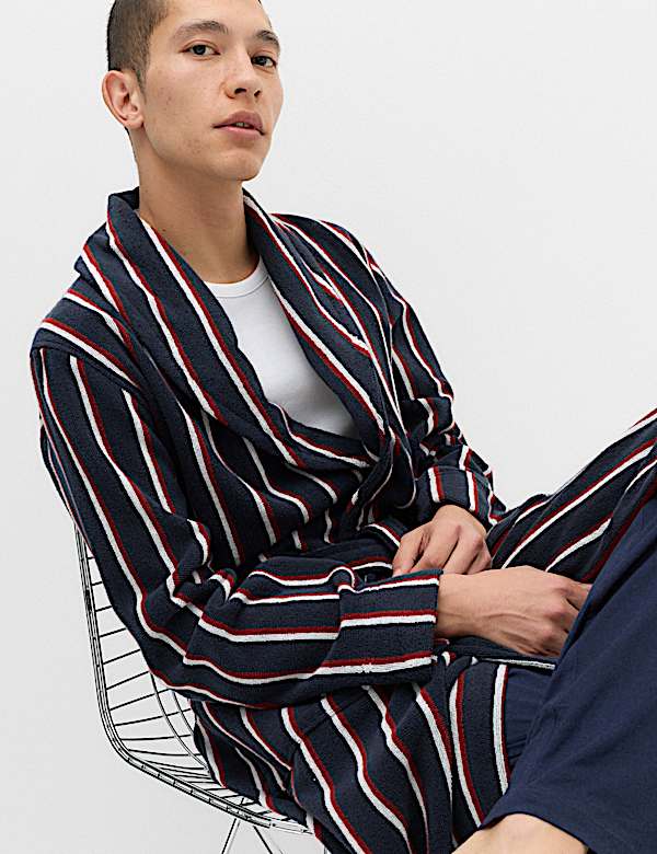 Pure Cotton Striped Towelling Dressing Gown - KR
