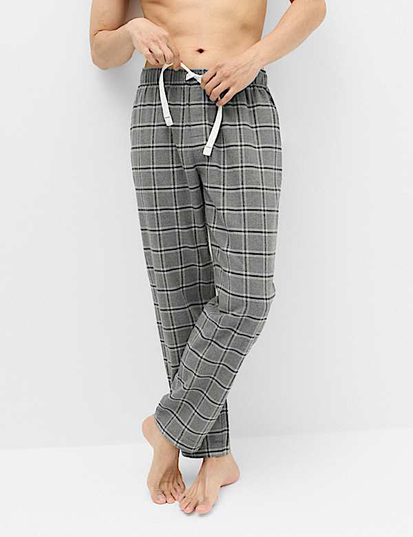 Pure Cotton Checked Loungewear Bottoms - DK