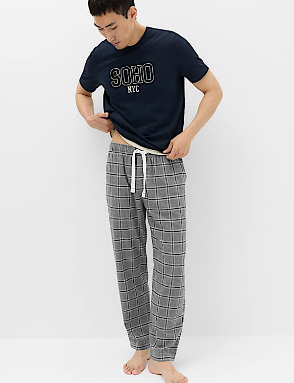 Pure Cotton Checked Loungewear Bottoms - DK