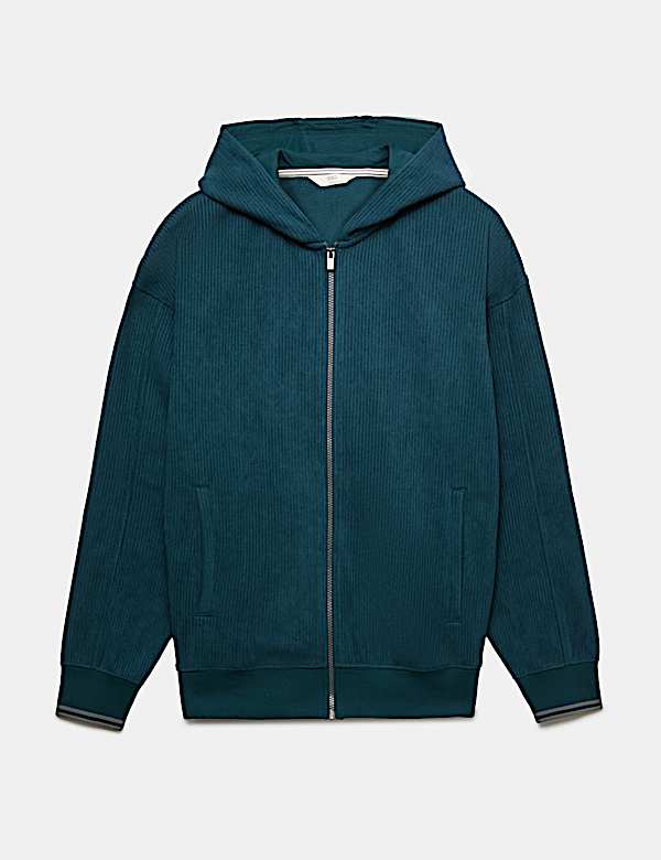Fleece Textured Zip Up Hoodie - CN
