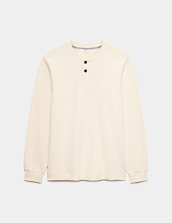 Cotton Rich Textured Henley Loungewear Top - AT