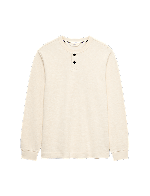 Cotton Rich Textured Henley Loungewear Top