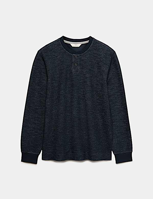 Cotton Rich Textured Henley Loungewear Top - CA