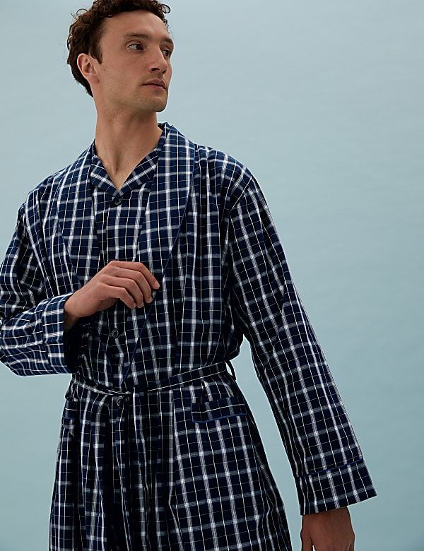 Cotton Lightweight Checked Dressing Gown