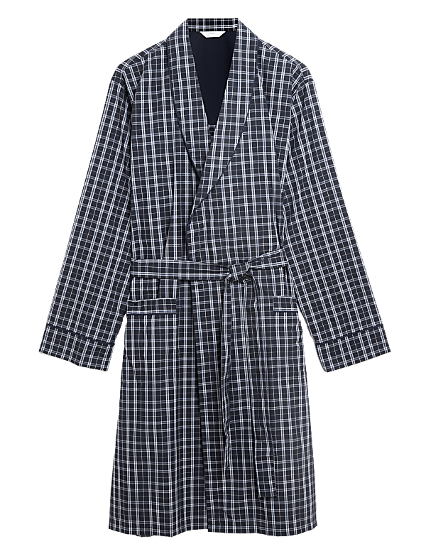 Cotton Blend Checked Dressing Gown