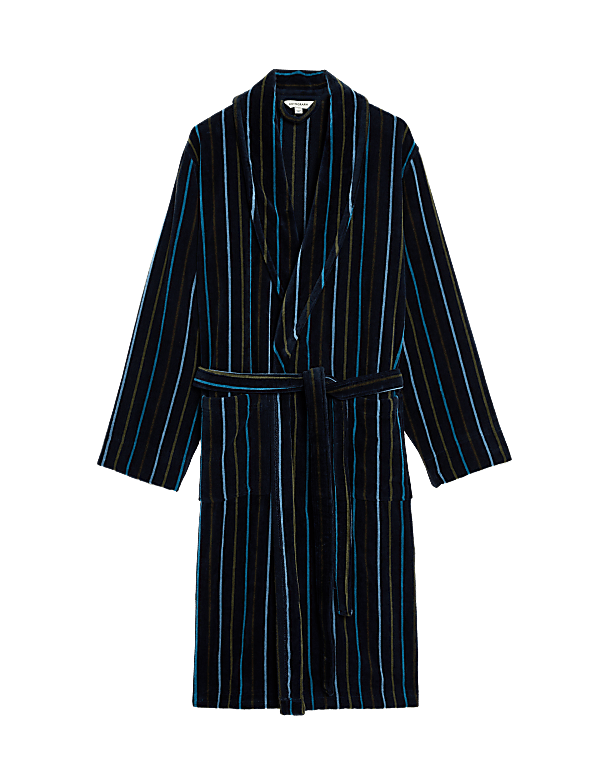 Pure Cotton Velour Striped Dressing Gown